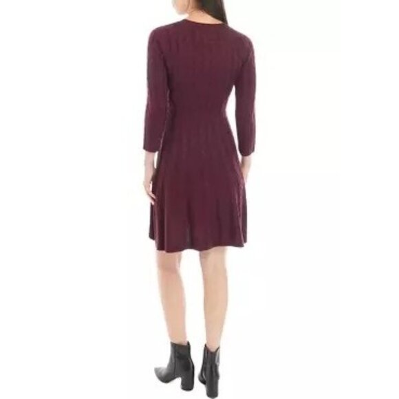 Jessica Howard JH Purple Cable Knit Crewneck Fit Flare Acrylic Sweater Dress XL - Picture 2 of 10